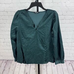 Madewell Corduroy Kinston Side-Button Wrap Top Green Size Small